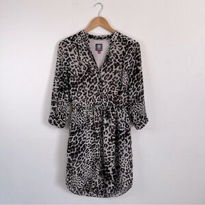 Vince Camuto Leopard Print V-neck Button Down Cinched Waist Dress
